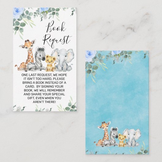ブルーユーカリプタサファリベイビーシャワーブックリクエスト 名刺 (正面/裏面)