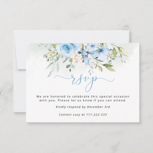 ブルーユーカリプタスボーイバプテスシズムRSVPカード 出欠カード (正面)