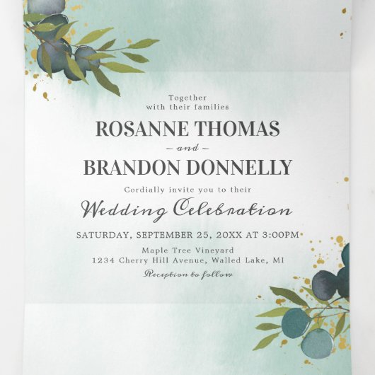 ブルーユーカリプタス緑3 結婚 in 1's 三つ折り招待状 (内部中)