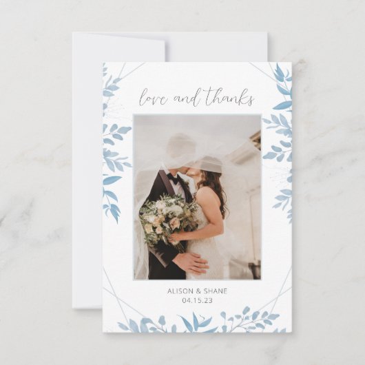ブルーユーカリ結婚プトゥスの写真サンキューカード サンキューカード (正面)