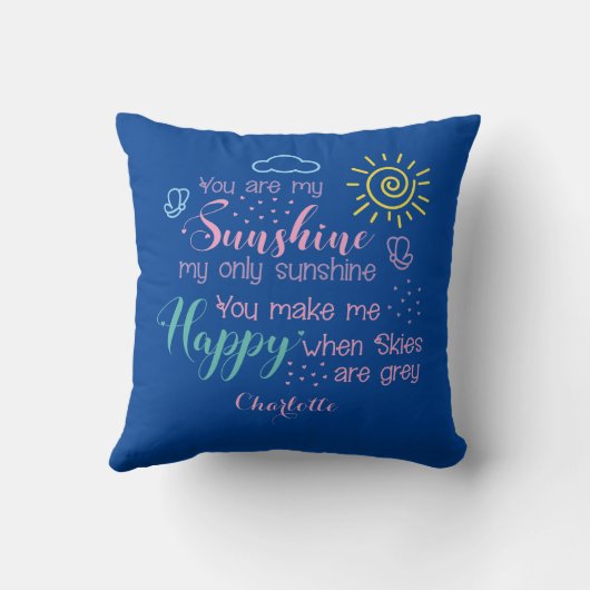 ブルーユーパーソナライズされたザーは私のサンシャイン装飾用クッション クッション (裏面)
