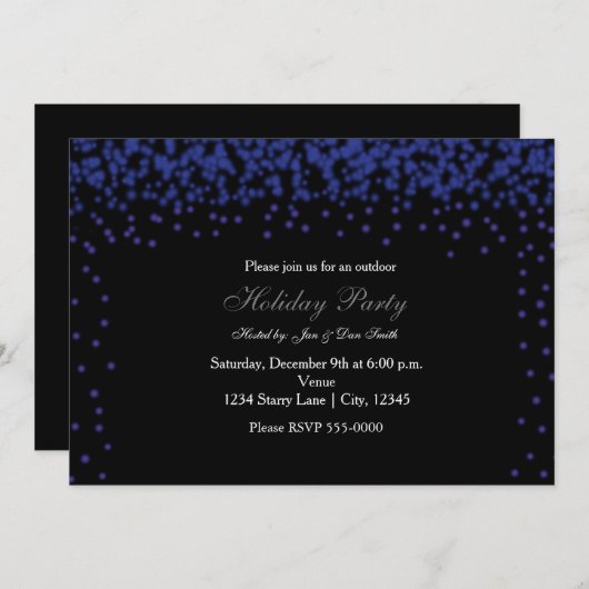 ブルーラきらめくイトオンブラックパーティの招待状 招待状 (正面/裏面)