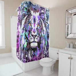 ブルーライオンヘッドシャワーカーテン – ライオン顔 シャワーカーテン