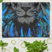 ブルーライオンヘッド – ライオンポートレート – ライオン顔 キッチンタオル (折り畳み)