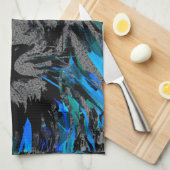 ブルーライオンヘッド – ライオンポートレート – ライオン顔 キッチンタオル (四つ折り)