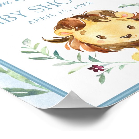 ブルーライオンボーイ赤ちゃんシャワー歓迎の看板ポスター ポスター (角)