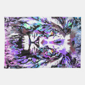 ブルーライオンポートレートスケッチ – ライオンキッチンタオル キッチンタオル (横)