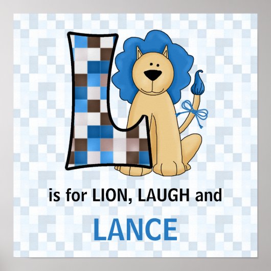 ブルーライオンモノグラムレターLベビールーム ポスター (正面)