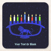 ブルーライオン(ユダヤ教)メノラー スクエアペーパーコースター (正面)