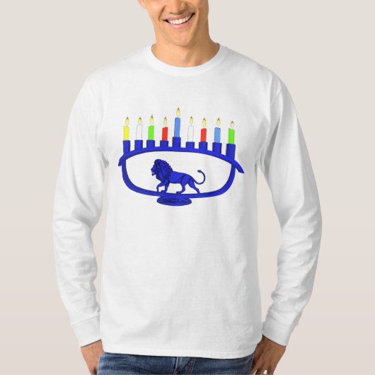 ブルーライオン（ユダヤ教）メノラー Tシャツ (正面)