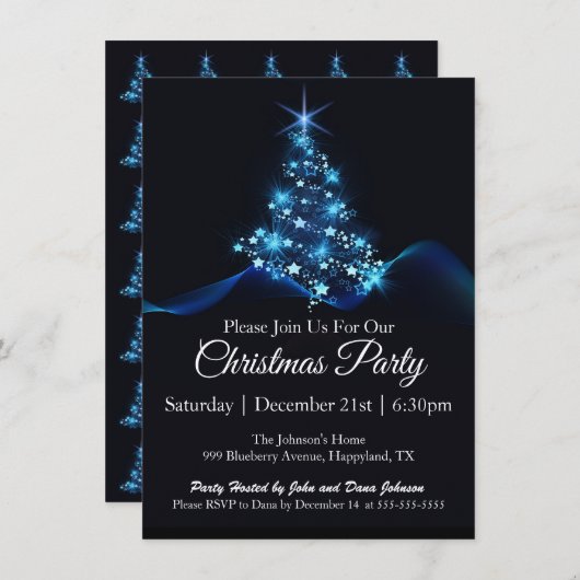 ブルーライツクリスマスツリーホリデーパーティー 招待状 (正面/裏面)