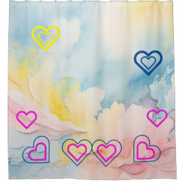 ブルーライトとハート シャワーカーテン