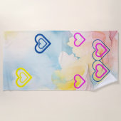 ブルーライトとハート ビーチタオル (正面)