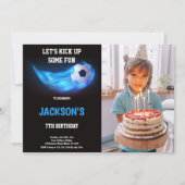 ブルーライトサッカー誕生日招待状(写真あり) 招待状 (正面)