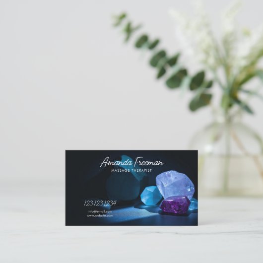 ブルーライトマッサージセラピーの癒し結晶 名刺 (スタンド正面)