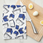 ブルーライブラリーブックパターン図書館員 キッチンタオル (四つ折り)