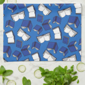 ブルーライブラリーブックパターン図書館員 キッチンタオル (折り畳み)