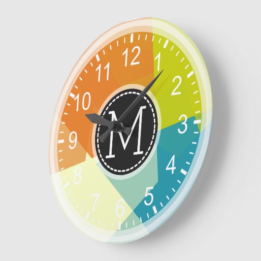 ブルーライムオレンジモザイクモノグモダンラム ラージ壁時計 (傾斜)