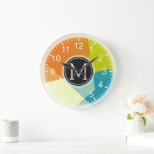 ブルーライムオレンジモザイクモノグモダンラム ラージ壁時計 (ホーム)