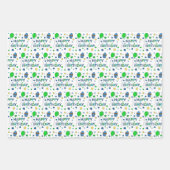 ブルーライムグリーンとホワイトボーイハッピーバースデー ラッピングペーパーシート (正面3)