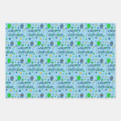 ブルーライムグリーンとホワイトボーイハッピーバースデー ラッピングペーパーシート (正面2)