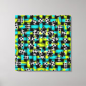 ブルーライムグリーン白黒スクエアサークル織り キャンバスプリント (正面)