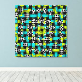 ブルーライムグリーン白黒スクエアサークル織り キャンバスプリント (インサイチュ (ウッドフロア))