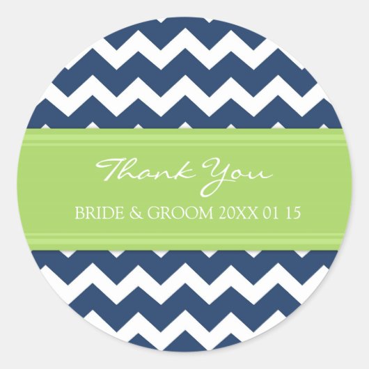 ブルーライムシェブロンサンキューユー結婚式の引き出物ラベル ラウンドシール (正面)