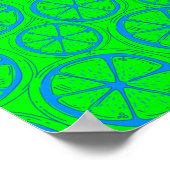 ブルーライムレモンパターンとネオングリーン背景 ポスター (角)