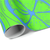 ブルーライムレモンパターンとネオングリーン背景 ラッピングペーパー (ロールコーナー)