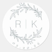 ブルーラインアートの植物リースの結婚記念モノグラム ラウンドシール (正面)