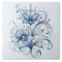 ブルーラインアート抽象芸術花飾りデザイン