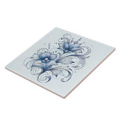 ブルーラインアート抽象芸術花飾りデザイン タイル (側面)