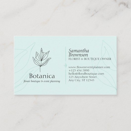 ブルーラインシックミニマリストリーフシダフローラ 名刺 (裏面)