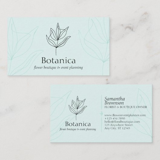 ブルーラインシックミニマリストリーフシダフローラ 名刺 (正面/裏面)