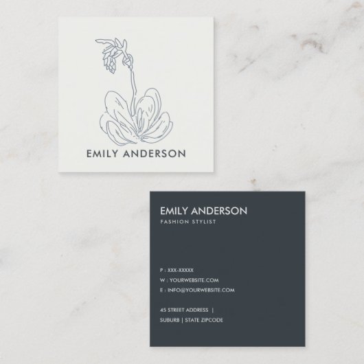 ブルーラインスケッチ砂漠の多肉葉 スクエア名刺 (正面/裏面)