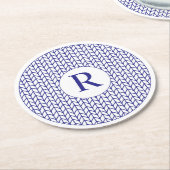 ブルーラインニットラウンド紙コースター+イニシャル ラウンドペーパーコースター (アングル)