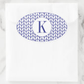 ブルーラインニット楕円ステッカー+イニシャル 楕円形シール (バッグ)