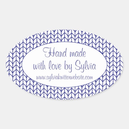 ブルーラインニット楕円「手作り」スタンプ 楕円形シール (正面)