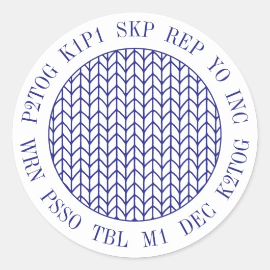 ブルーラインニット編み物言葉大きな丸いシール ラウンドシール (正面)