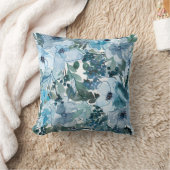 ブルーラインフラワーアンドベリー装飾用クッション クッション (ブランケット)