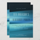 ブルーラインモダンプロフェッショナルメンズバースデーパーティー 招待状 (正面/裏面)
