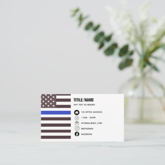 ブルーライン法執行警察旗 名刺 (スタンド正面)