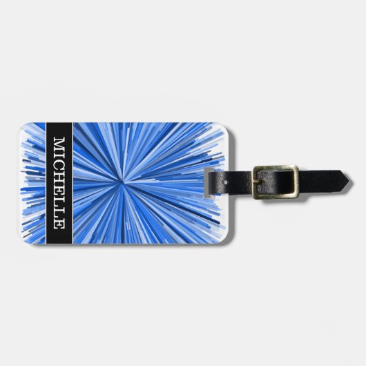 ブルーライン破烈パターン + 名前をカスタムするの荷物のラベル ラゲッジタグ (正面横)