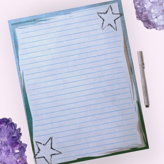 ブルーライン紙素朴スターズ縁どシックグランジ ノートパッド