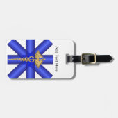 ブルーライン/金ゴールドのケリュケイオンEMTの記号 ラゲッジタグ (正面横)