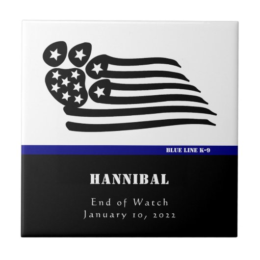 ブルーラインK-9パーソナライズされたメモリアル タイル (正面)
