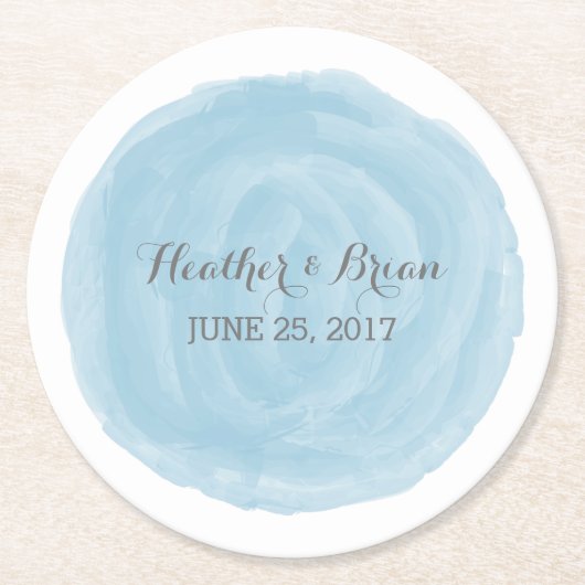 ブルーラウンドウォーター結婚カラー紙コースター ラウンドペーパーコースター (正面)
