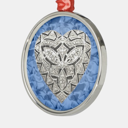 ブルーラウンドデザイエレガントナーハートオーナメント メタルオーナメント (左)