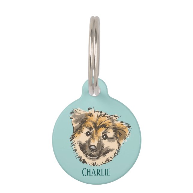 ブルーラウンドドッグIDラベルシェプドッグアイスランド犬の品種 ペット　ネームタグ (正面)